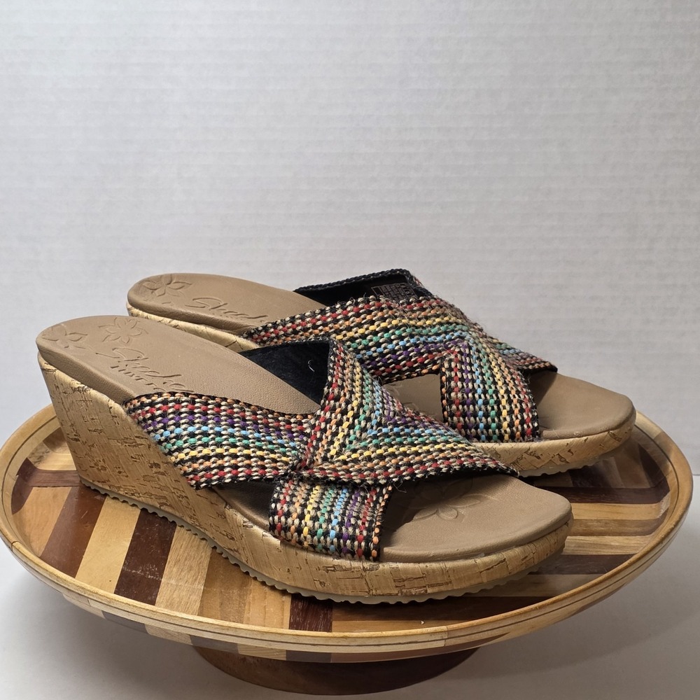 Skechers Womens Beverlee Delighted Wedge Sandal Multi-Color Size 8 M EUC